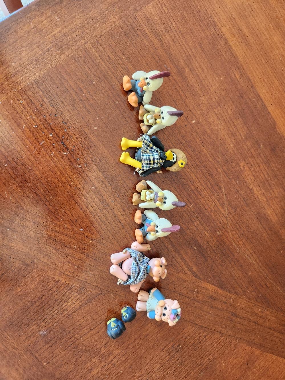 1994 Set Of 9 Assorted Clay Pastel Animal Figurine Toy Set - Blue, Yellow, Pink